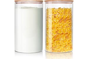 HomArtist Large Glass Flour and Sugar Containers 180oz x2 [Set of 2], Glass Food Storage Containers with Bamboo Lids, Glass Jar with Airtight Lids for Spaghetti Pasta,Rice,Cereal,Candy,Coffee, Oat