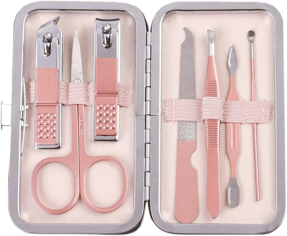 Jiaweixiang 7pcs Manicure Pedicure Set Rose Gold Stainless Steel Case