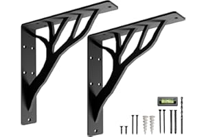 Rustic Tree Black Heavy Duty Shelf Brackets 12 inch by Balin Designs, Decorative L Brackets for Shelves, Metal Fireplace Mantel Large Shelf Bracket, Shelving Bracket, Included Hardware, Set of 2