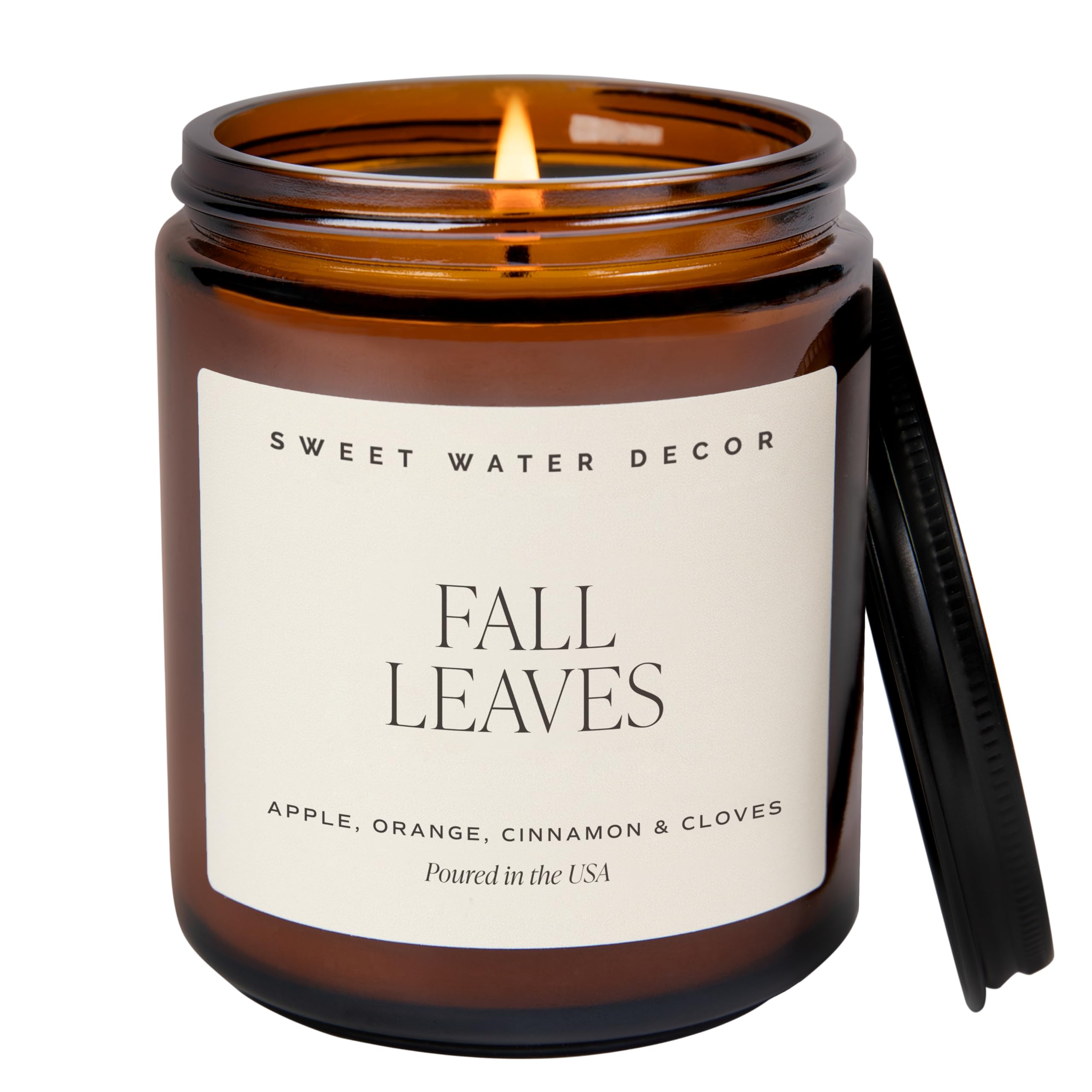 Photo 1 of Sweet Water Decor Fall Candles for Home Scented - Hand Poured Soy Wax Autumn Candle with Apple & Cinnamon Scent - 40 Hour Burn Time Long Lasting Fall Candles Soy - Amber Glass Jar for Candle Decor