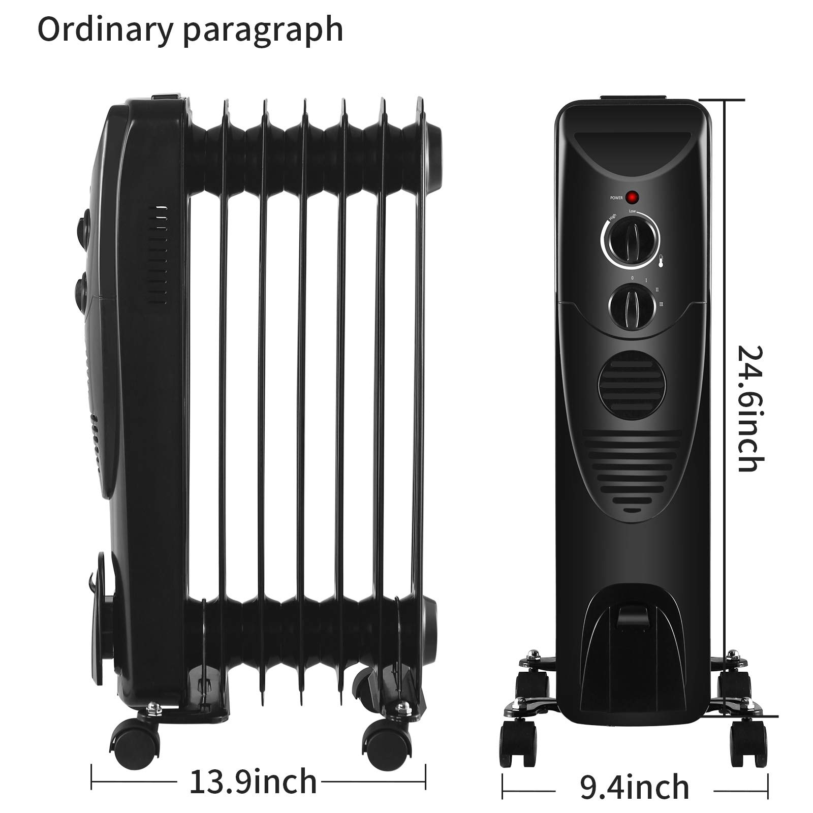 Kismile 1500W OilFilled Radiator Heater, Oil Heater with Indicator