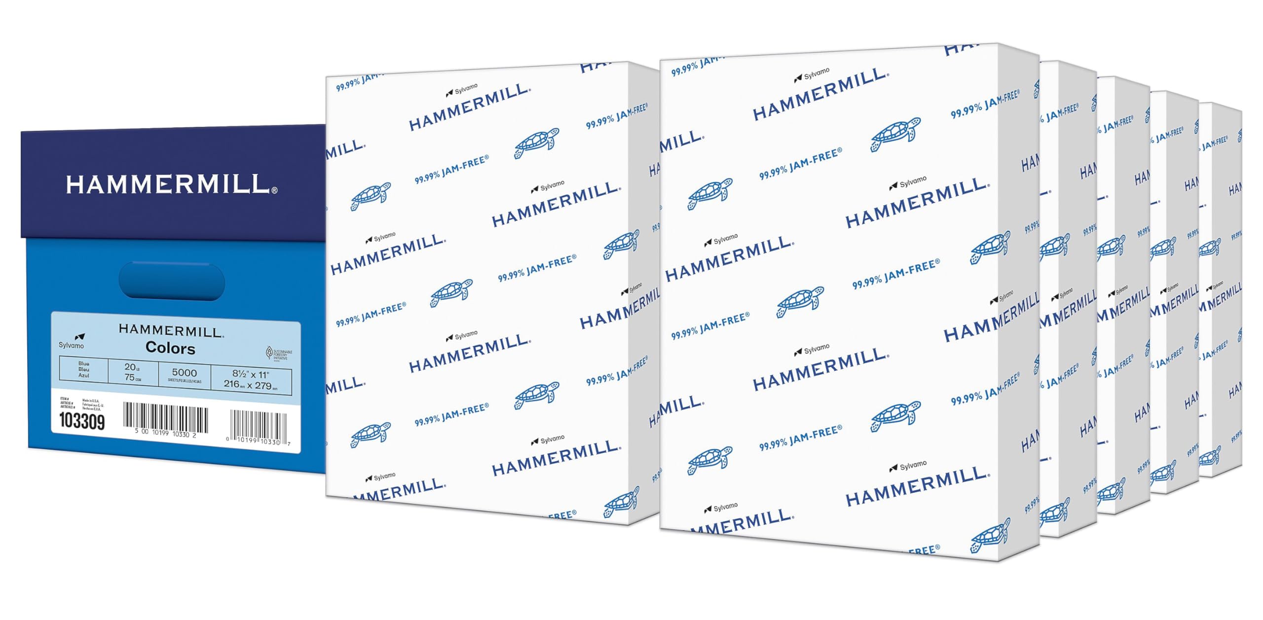 Photo 1 of Hammermill Colored Paper, 20 lb Blue Printer Paper, 8.5 x 11 - Made in the USA, Pastel Paper, 103309C - 10 Ream (5,000 Sheets)