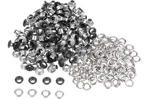 HARFINGTON 200set Grommets Kit Metal Eyelets 4mm 1/6" Hole Tiny Grommet for Shoes Clothes Belt Bag DIY Project, Black