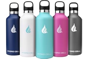HYDRO CELL Stainless Steel Water Bottle with Straw & 2 Standard Mouth Lids (32oz 24oz 20oz 16oz) Keeps Liquids Hot or Cold w/Double Wall Vacuum Insulated Leak Proof Sport Design (Teal 32oz)