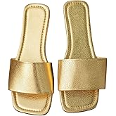 GORGLITTER Women's Gold Sandals Boho Cute Dressy Square Toe Summer Flip Flops Slides Flat Shoes 2025