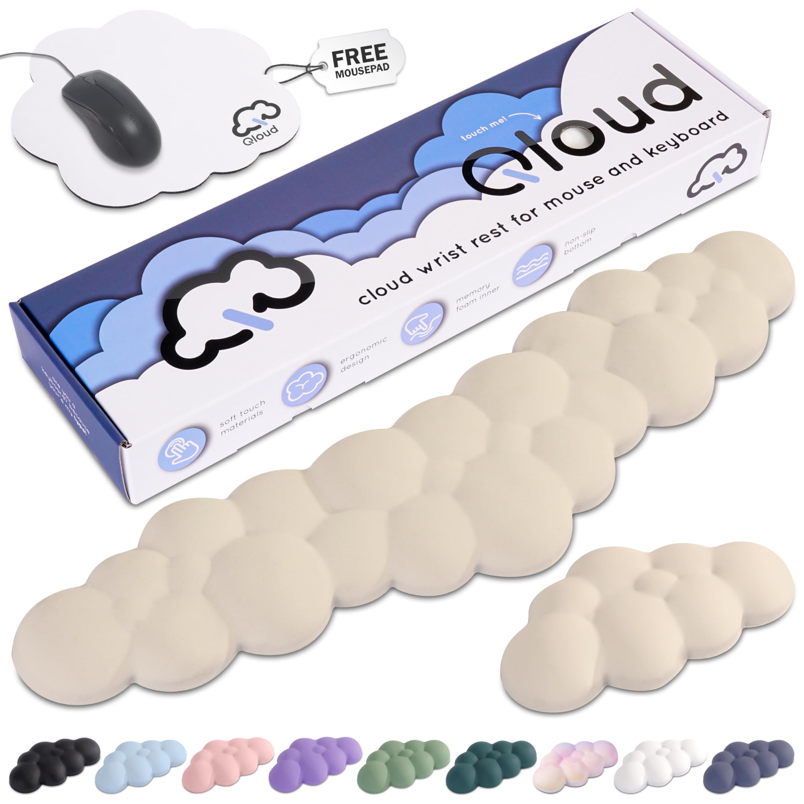 Photo 1 of Create-ables Qloud Cloud Wrist Rest Keyboard Wrist Rest for Computer Keyboard Pad, Cloud Keyboard Wrist Rest, Wrist Pad for Keyboard, Memory Foam, Non Slip Base, Comes with Mouse Pad - Beige