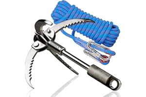 QUADPALM Grappling Hook and Rope 10M (32ft) - Multifunctional Heavy Duty Survival Hook - 4 Stainless Steel Folding Claws - Survival Gear - Outdoors Camping Hiking