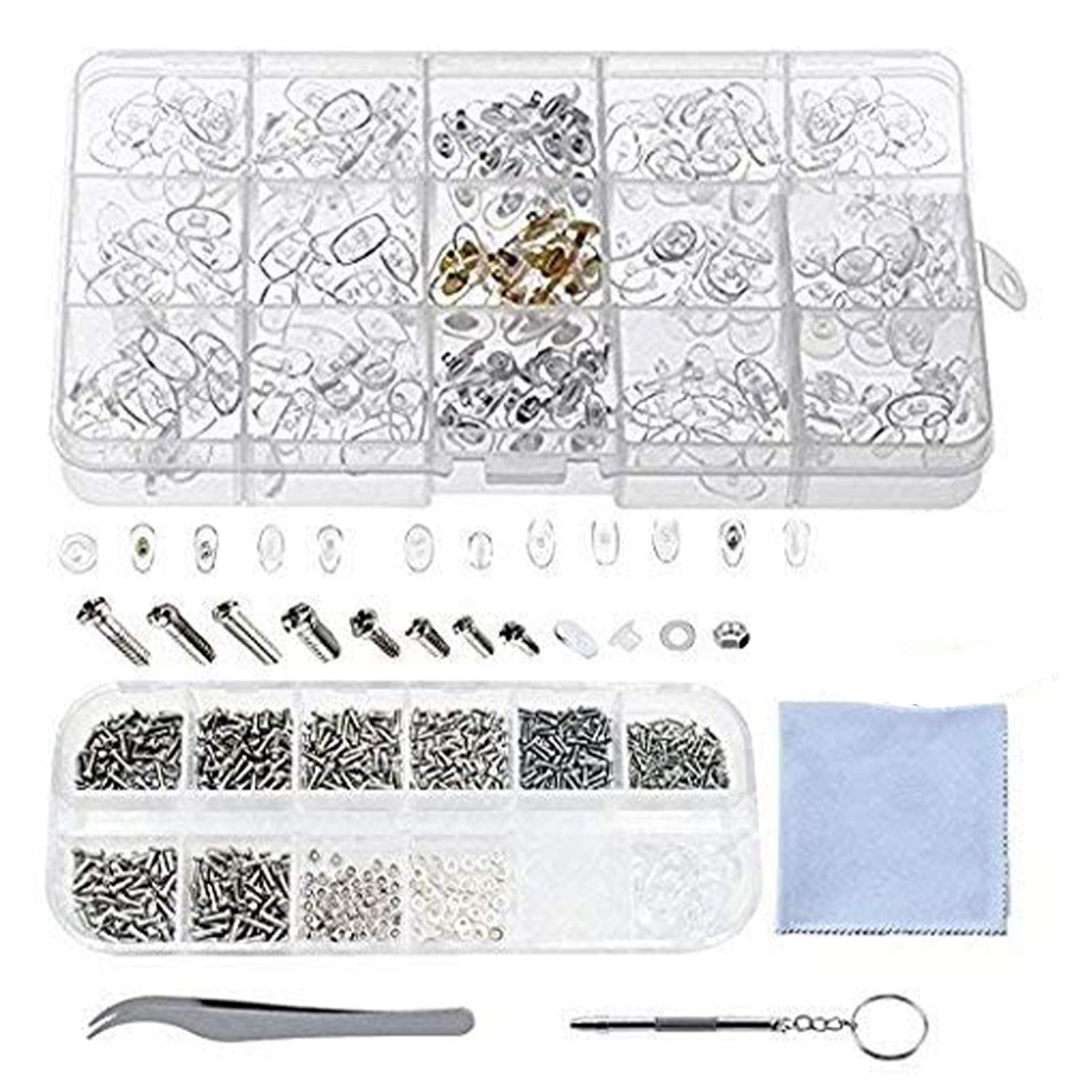 Eyeglass Repair Kit, 150 Pairs Eyeglass Nose Pads Set and 1100 Pcs Assorted Tiny Screws Nut Washer with Tweezer Screwdriver for Sunglass Spectacles