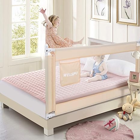 Amazon Com 70 Inches Bed Rail For Toddlers Fold Down Safety Baby Bed Guard Swing Down Bedrail For Convertible Crib Kids Twin Double Full Size Queen King Mattress Beige Upgraded 1 Pack