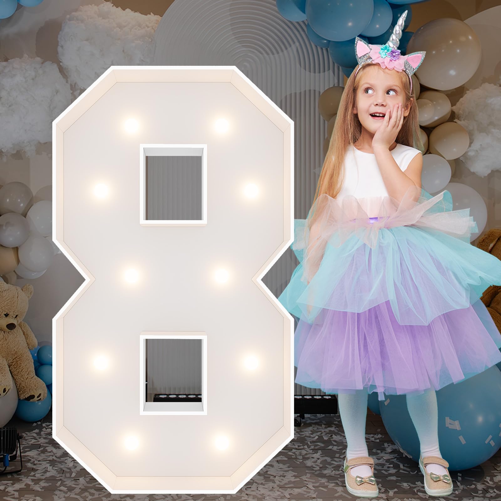 Photo 1 of *WARM TONED LIGHTS** 3FT Marquee Light Up Numbers, Giant Marquee Numbers, Pre-cut DIY Foam Board Number 8 for Happy 18th Birthday Decorations, 80th Birthday Decor for Women Men, Anniversary Decor