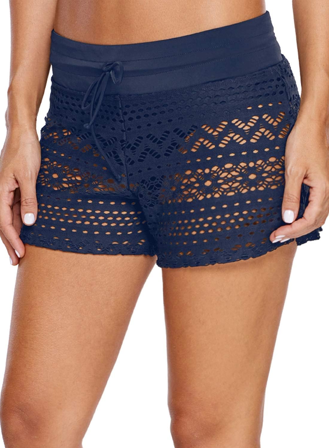 Womens Lace Hollow Out Swimsuit Tankini Bottom Swim Board Shorts(S-XXXL)