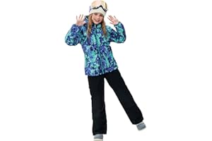 SMONTY Girls Boys Ski Suit Kids Snowsuits Waterproof Snowboard Elastic Hood Jacket with Bib Pants, Windproof Winter Warmth