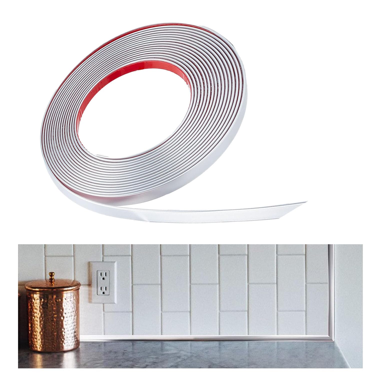 Tile Trim, Peel and Stick Wall Moulding Panels, Peel and Stick Moulding Trim, Beading for Mirror, Floor, Cabinet, Ceiling, Tile Edge (Silver 5.5mx0.66cm)