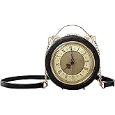 Clock Bag Real Working,Vintage Crossbody Messenger Bag, SteamPunk Style Shape Leather Bag Circular Handbag Chain Shoulder