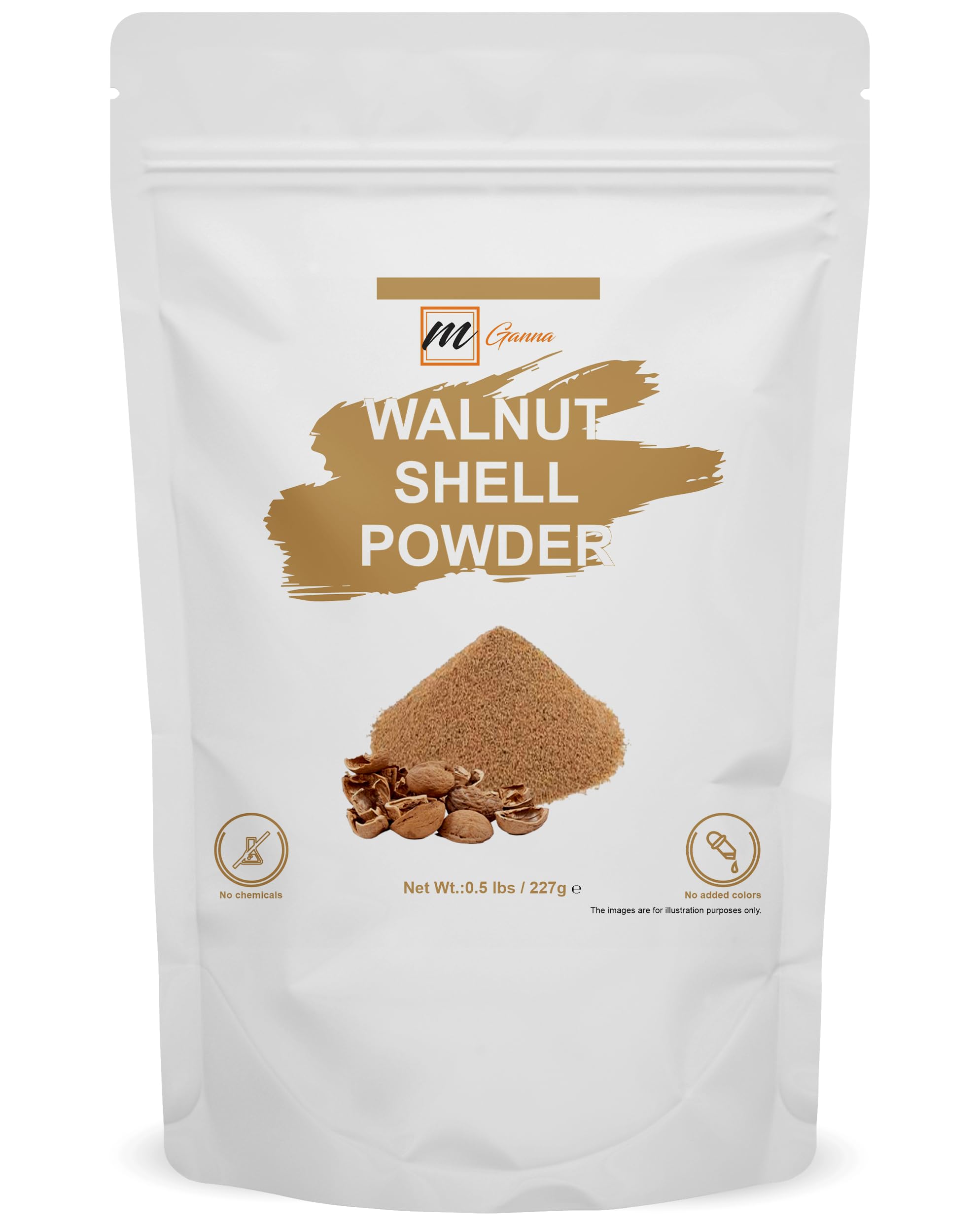 mGanna 100% Natural Walnut Shell Powder (Mesh Size 40-60) 0.5 LBS / 227 GMS for Gentle Skin Exfoliation, Scrubs, and Face Masks Ideal for DIY Soap