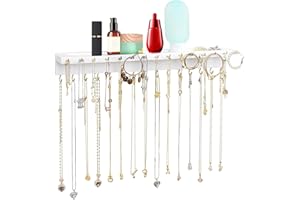 YYILIS Necklace Holder, Upgraded Extra Large Wall Necklace Organizer with 30 Hooks Wall Mounted Necklace Hanger with Jewelry 