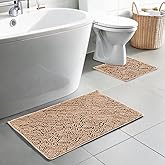 Muddy Mat® Chenille Bathroom Rugs Set Quick Dry Microfiber Mats Non Slip Washable, Extra Thick, Soft and Highly Absorbent Bath Mats (20”x30”) with U Shaped Toilet Mat (20”x20”) – Beige