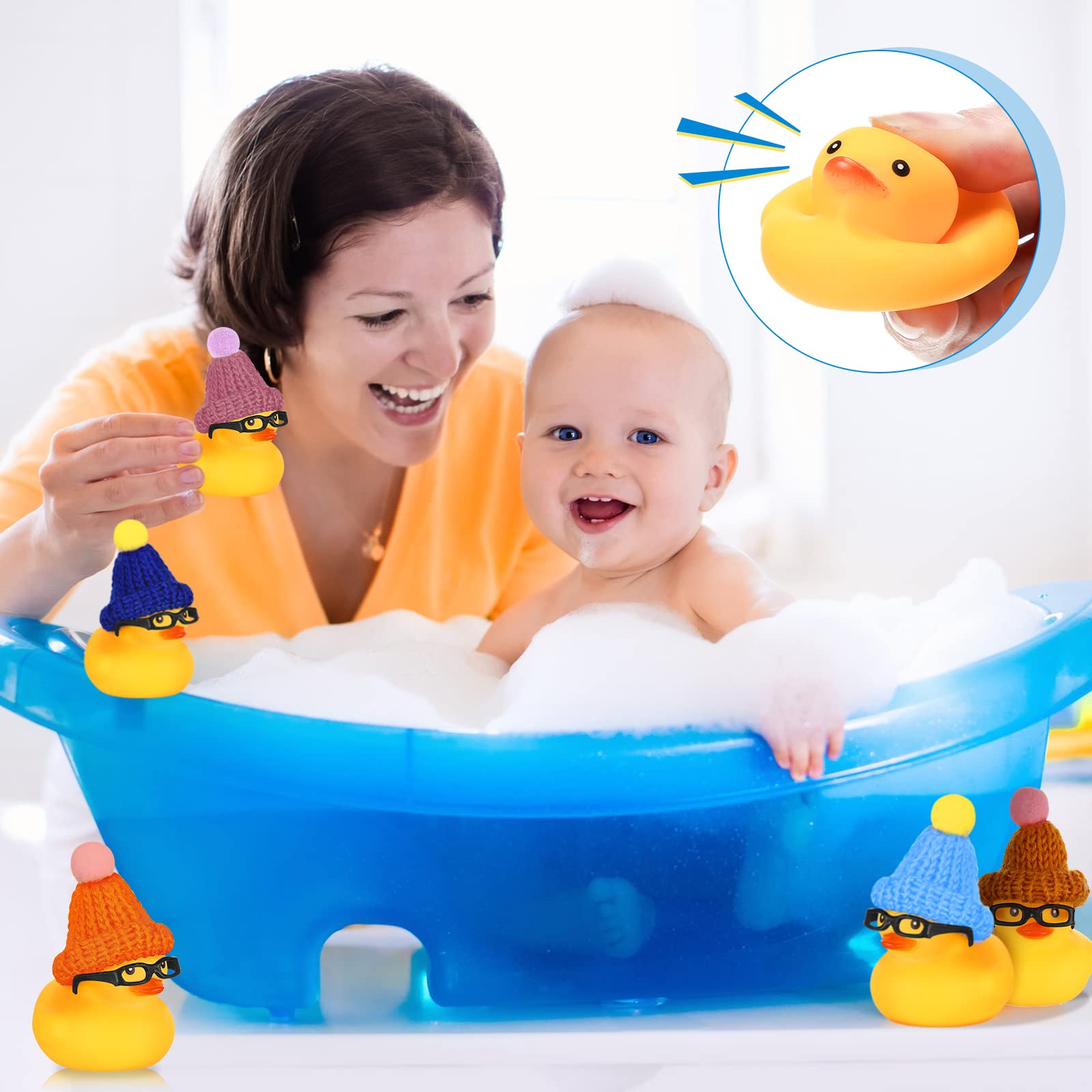 Chivao 12 Pcs Mini Rubber Ducks with Sunglasses/ Glasses and Hats/ Necklace, Cruise Rubber Ducks in Bulk Valentine Gift Small Bathtub Toy for Hiding Party Favor(Funny Style,Yellow)