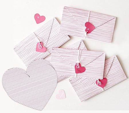 Amazon Moin Moin メッセージ カード 手紙 ミニレター レターセット ストライプ ハート ピンク 折り畳み タグ 紐 10セット レターセット 文房具 オフィス用品