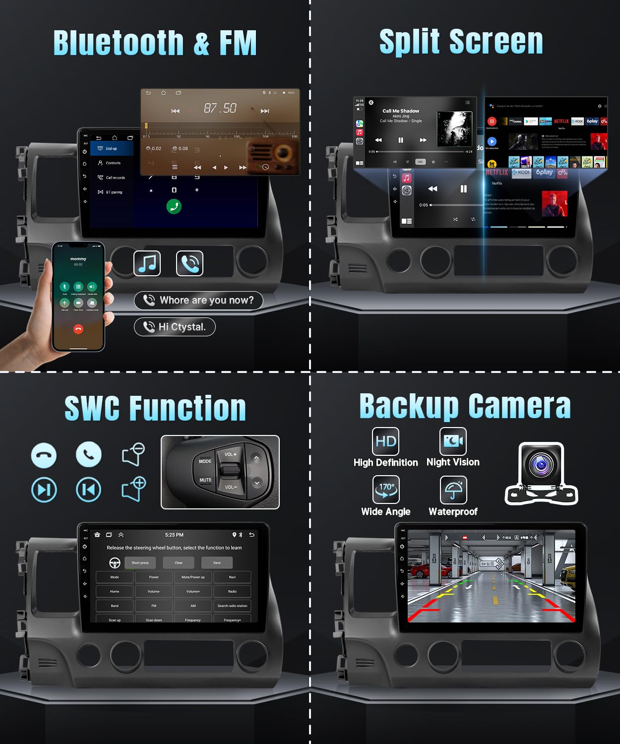 Naifay Android Car Radio for Honda Civic 2006 2007 2008 2009 2010 2011 with Wireless CarPlay Android Auto, 2+32G 10.1inch IPS Touch Screen Car Stereo Bluetooth FM GPS Navigation WiFi SWC Split Screen
