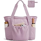 BAGSMART Foldable Tote Bag with Drawstring Bag, Large Tote Bag Shoulder Bag Top Handle Handbag for Travel, Work, Beach, Gym