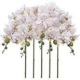 IPOPU Fake Orchid Sparkly Silk Flowers 5pcs Faux Orchid Stems 31.9" Grey White Artificial Flowers Phalaenopsis Branches for Wedding Centerpieces Home Table Party Decorations