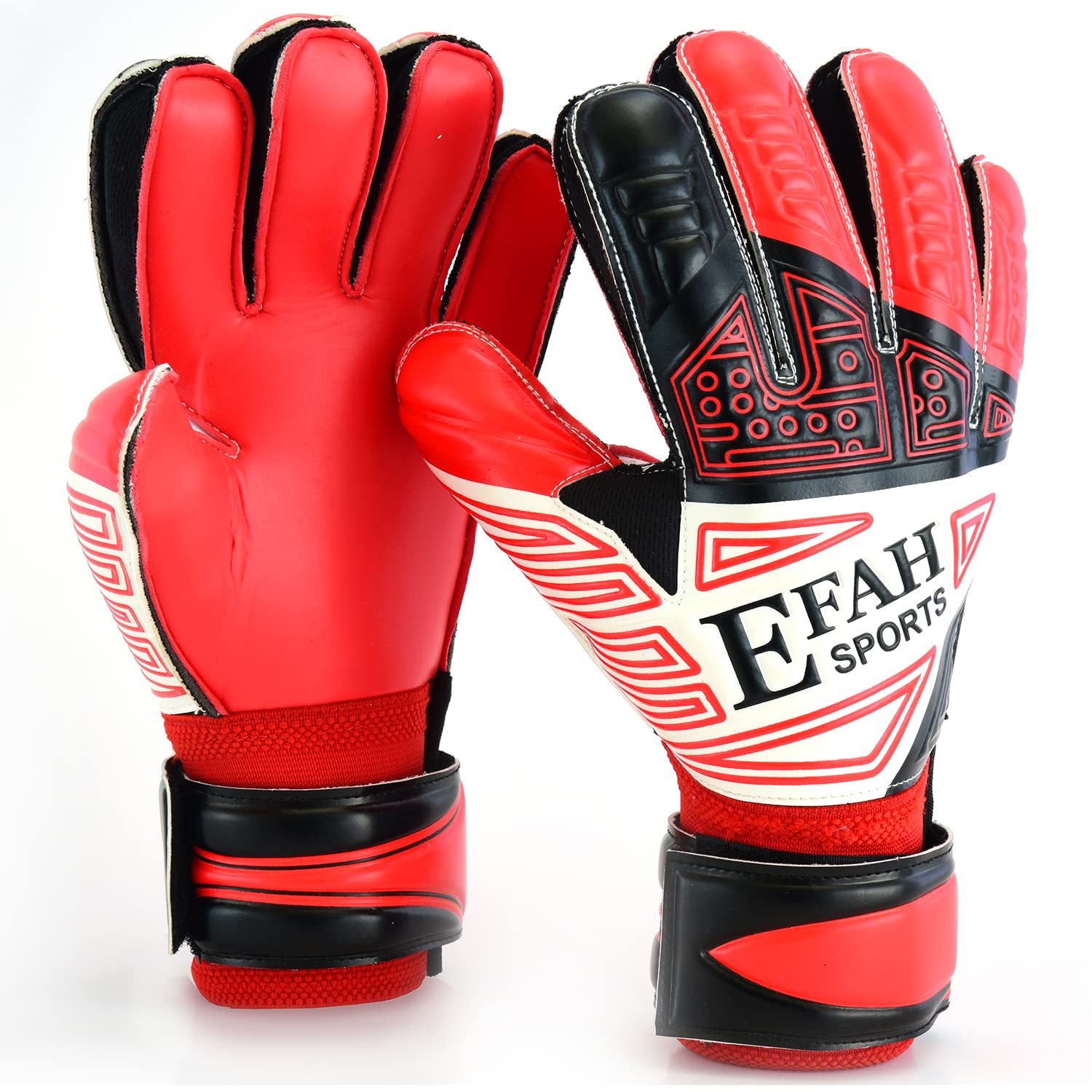 EFAH SPORTS Football Goalkeeper Gloves For Kids Boys Children Youth Soccer Goaile Glove With Fingersave and Double Wrist Protection Strong Grip Palms (Size 6 suitable for 13 to 15 years old, Red)