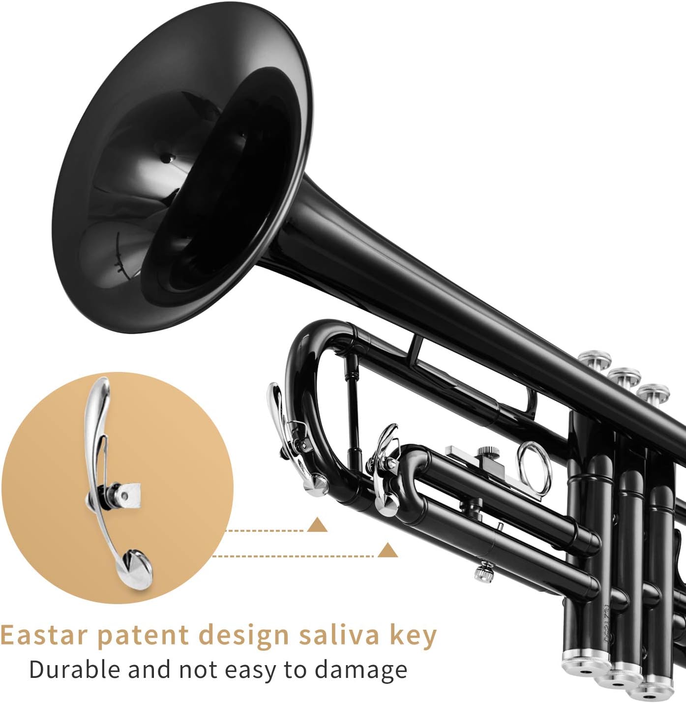 Eastar Standard Bb Black Trumpet Set for Student Beginner Brass Instrument with Hard Case, Gloves, 7 C Mouthpiece, Valve Oil and Trumpet Cleaning Kit, ETR-380B (Black): Musical Instruments