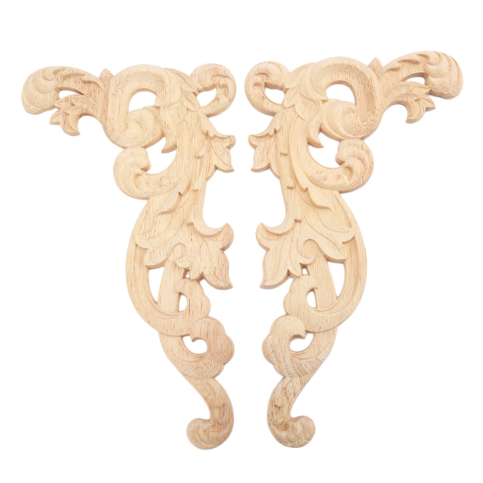 MUXSAM 2pcs Wood Carved Applique Onlay for Decoration Furniture Decals Corner Right+Left(each 1pcs) European Style Frame Flower Unpainted Furniture Door Decor