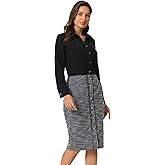Hobemty Women's Tweed Pencil Skirts Knee Length Elegant Plaid Skirt