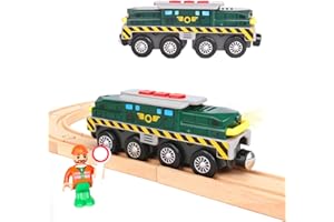 Battery Powered Locomotive Train with Magnetic Connection,Railway Electric Freight Engine Toy Train Compatible with Wooden Tr