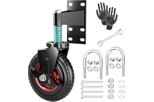 MAJHULLA 8 Inch Fence Gate Wheels with Brake 2 Install Heavy Duty Gate Wheels for Metal Wooden Gate Sliding Hardware 600lb Capacity 360° Rotation Spring-Loaded Farm Garden Caster Screwdriver Gloves Red