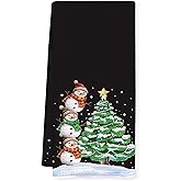 Qnhij Funny Christmas Snowman Kitchen Towels, Winter Xmas Tree Dish Tea Towels for Kitchen Decor, Holiday Winter Christmas Decorative Hand Towels for Bathroom, 16x24 Inch