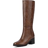 Easyfox Knee High Boots for Women 2.56" Chunky Heel Round Toe Side Zipper Fall Winter Dress Tall Boots for Women