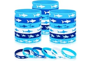 JUNEBRUSHS Shark Party Favors, 42pcs Ocean Sea Life Shark Silicone Bracelets Rubber Wristbands for Baby Shower Under The Sea Themed Kids Birthday Party Gift Decorations Supplies