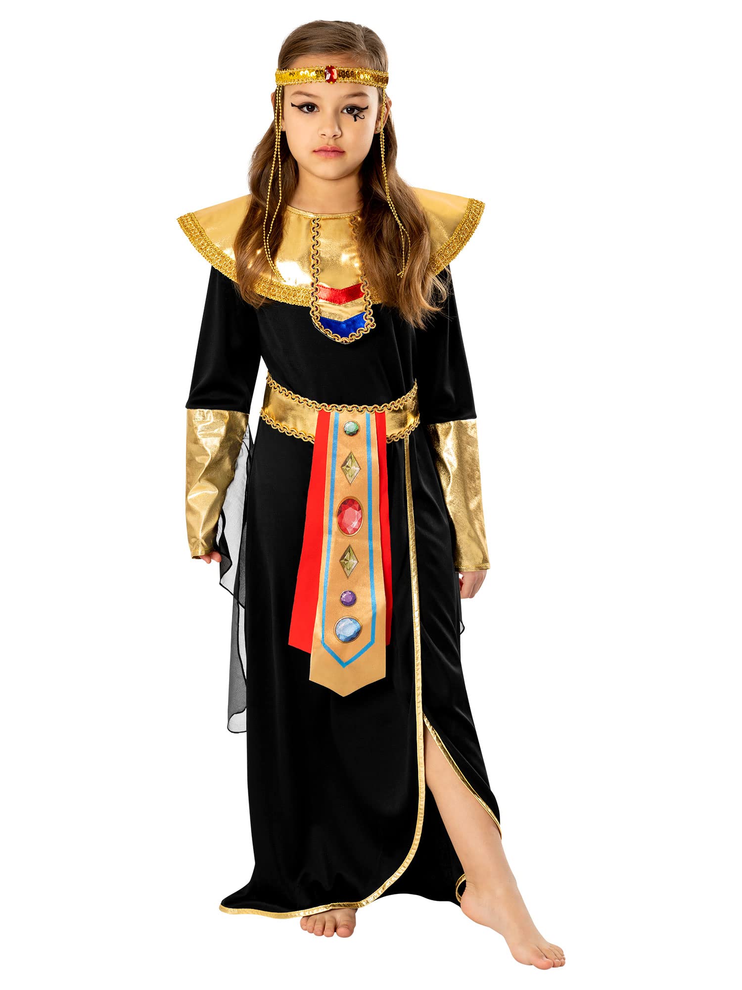 Bristol Novelty 3013453-4 Pharaoh Girl Fancy Dress Kids, Black/Gold, Age 3-4 Years Halloween