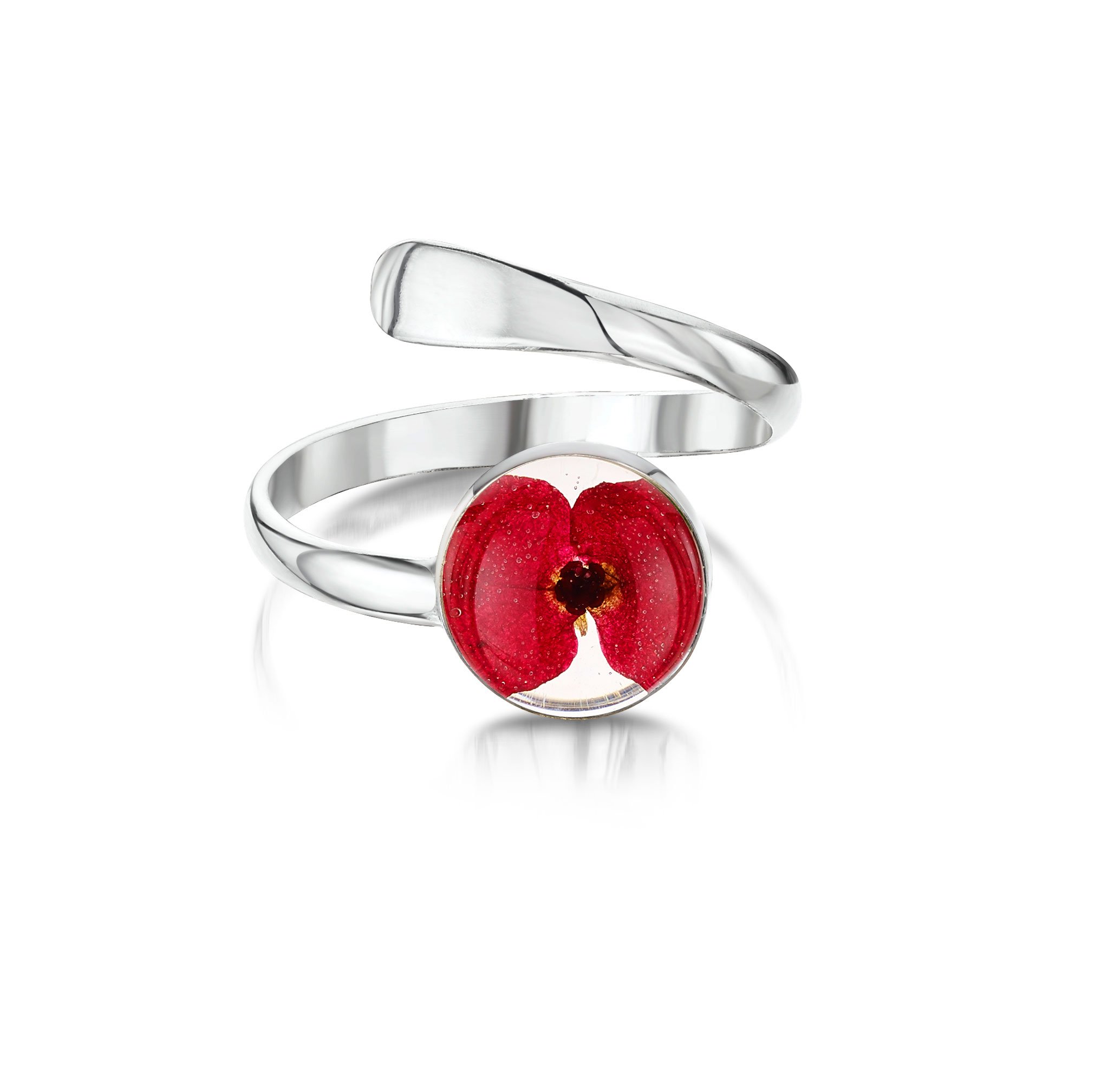 Shrieking Violet 925 Sterling Silver Round Real Flower Ring - Poppy (Red)