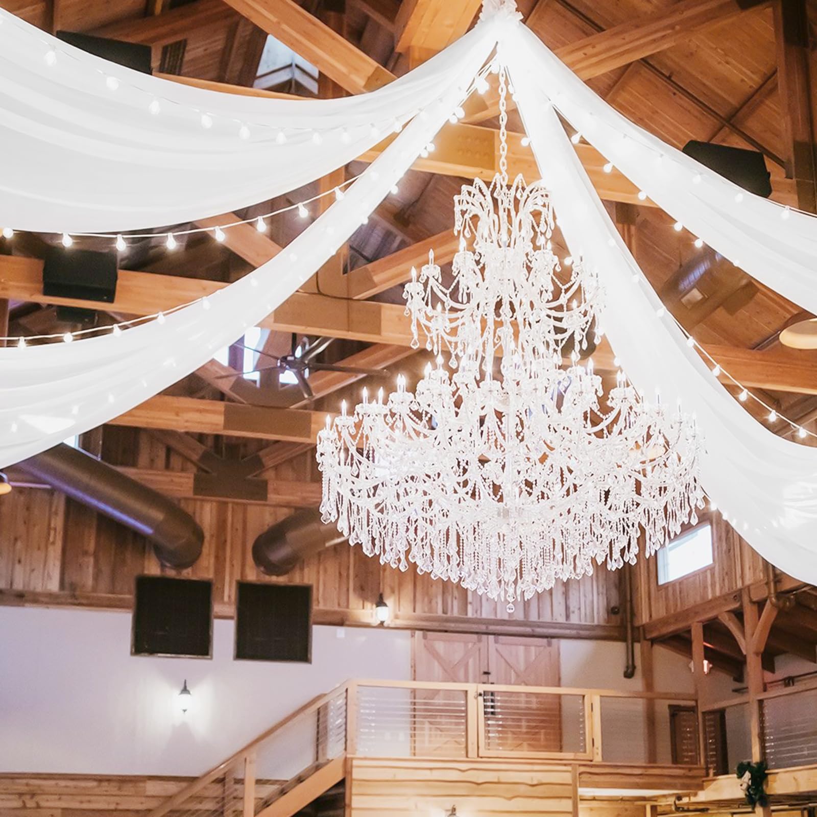 Photo 1 of 4 Panels White Ceiling Drapes for Wedding 5ftx20ft Chiffon Fabric Arch Draping Curtains for Party Ceremony Birthday Baby Shower Reception Stage Ceiling Decorations