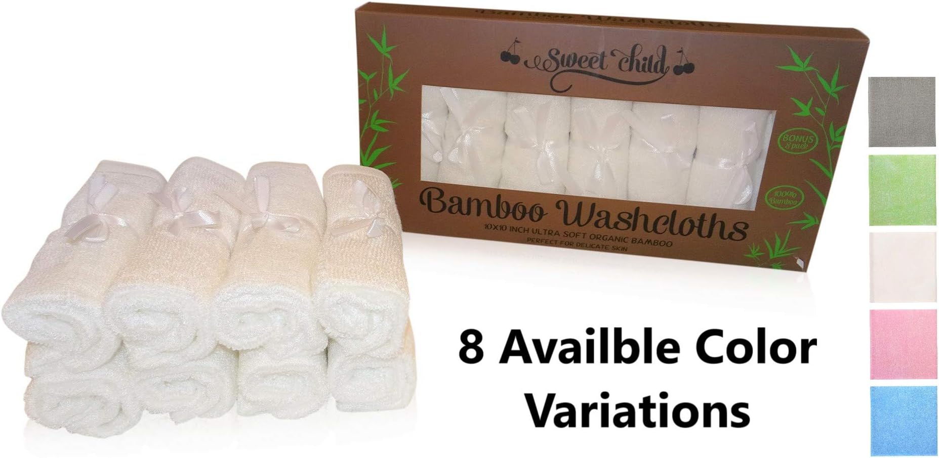 SWEET CHILD 100% Bamboo Luxurious Baby Washcloths (Bonus 8-Pack)