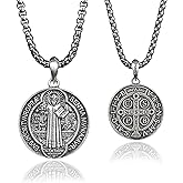BGCOPPER Sterling Silver Saint Benedict/Virgin Mary/Sacred Heart of Jesus Pendant Necklace for Men Women, St Benedict Medal/Lady of Guadalupe/Jesus Necklace Religious Christmas Gift