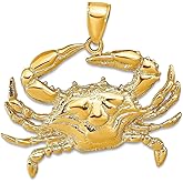 JewelryWeb 14k Yellow Gold Polished Blue Crab Pendant Necklace 30x31mm Wide Pendant for Women