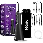MySmile LP211 Cordless Advanced Water Flossers for Teeth, 5 Cleaning Modes Rechargeable Power Dental Flosser 8 Replacement Jet Tips IPX 7 Waterproof Dental Irrigador with Portable Travel Storage Pouch