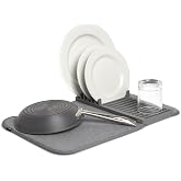 Umbra Udry Dish Drying Rack, Folding Dish Drainer Mat, Mini, Dark Grey | Absorbent microfiber base, removable tray, dishwasher safe, compact storage, BPA-free plastic