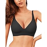 Ney Loede Wireless Bra Seamless Bras for Women Push Up Full Coverage Everyday Bra No Underwire Comfort Soft Vneck Ribbed Bras