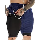 JWJ Men's 2 in 1 Workout Running Shorts 7 Inch Lightweight Athletic Gym Shorts with Compression Liner