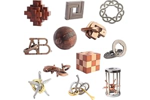 LYIUP Puzzles Toys Brain Teaser Puzzles 12pcs Ring Puzzles Metal Wooden Puzzles Logic Lock for Adults Kids Toy Gift for Teens