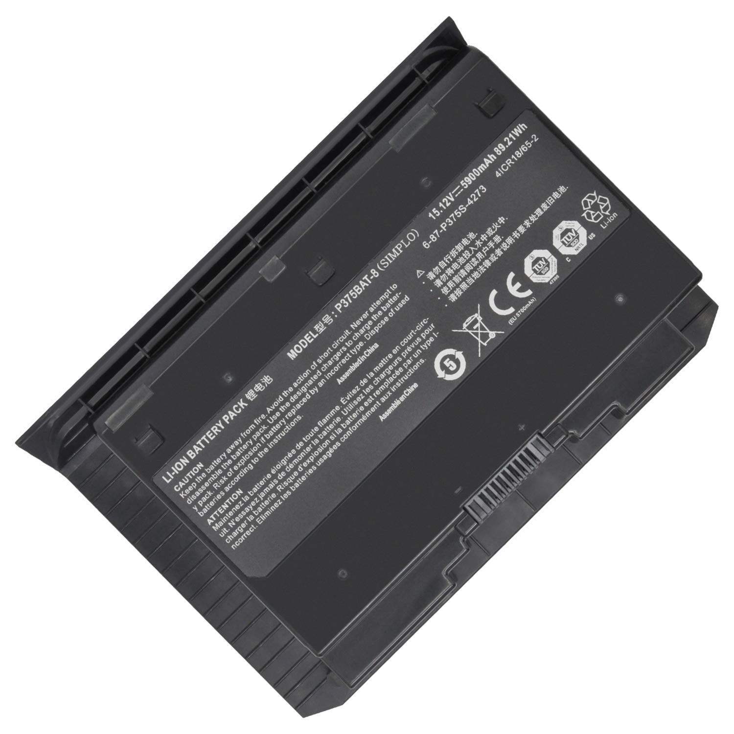 P375BAT-8 Laptop Battery Replacement for Clevo Sager NP9377 NP9377-S NP9390 NP9390-S P375S P375SM-A P377SM EUROCOM X7 X8 Series 6-87-P375S-4271 4ICR18/65-2 (15.12V 5900mAh 89.21WH）