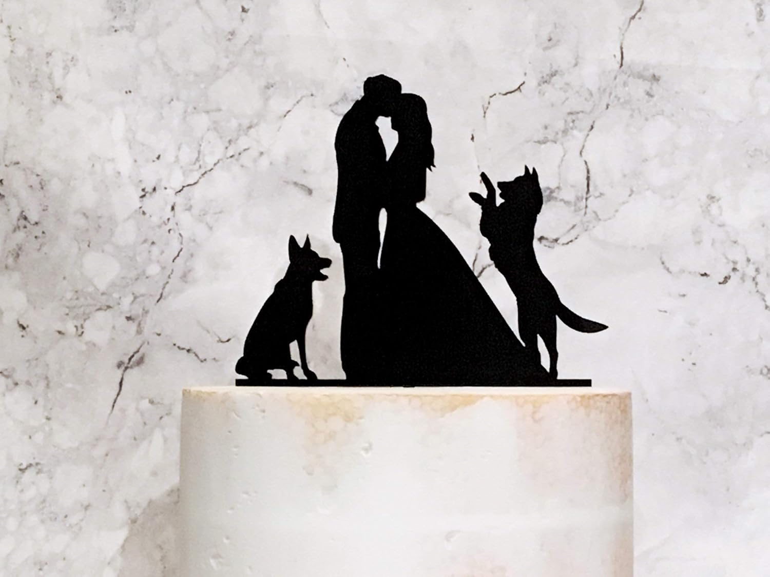 Bride Groom And German Shepherd Dogs Silhouette Wedding Cake