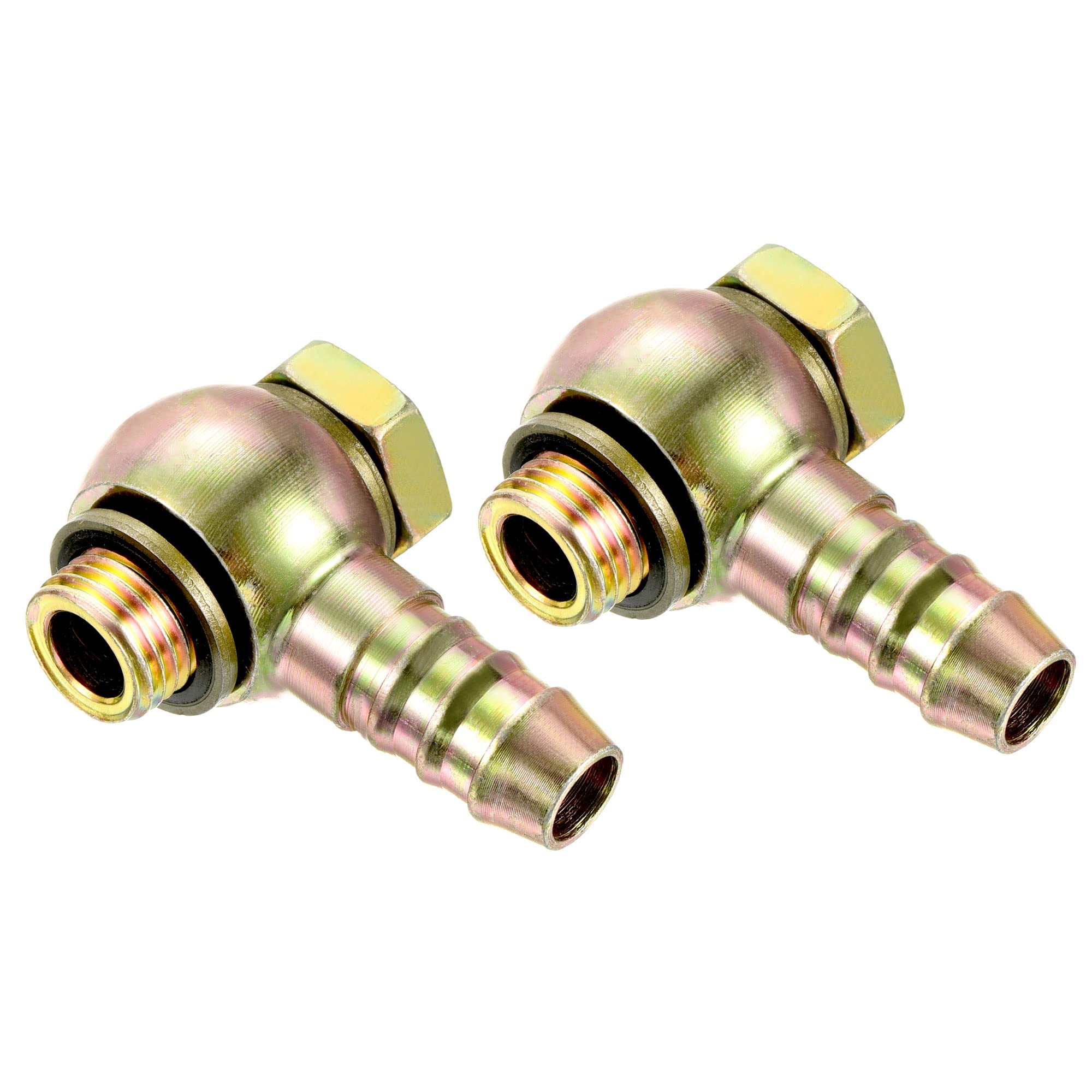 PATIKIL Hose Barb Fitting Elbow 13mm Barbed M14x1.5 Male Thread, 2 Pack Carbon Steel Pipe Adapters Connectors for Air Water Fuel Oil, Gold