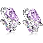 Leafael Wish Stone Stud Earrings with Birthstone Crystals, 18K Rose Gold Plated or Silver-tone